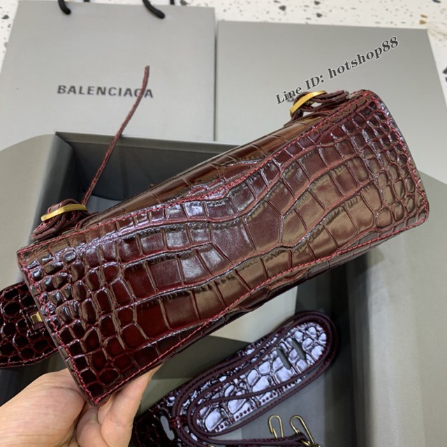 Balenciaga專櫃爆款鱷魚紋棗紅金扣手袋手提包 638512 巴黎世家小號Neo Classic機車包 fyj1447